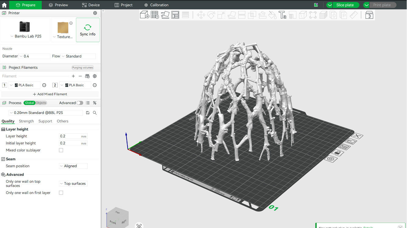 Slicing the branch dome in Bambu Studio
